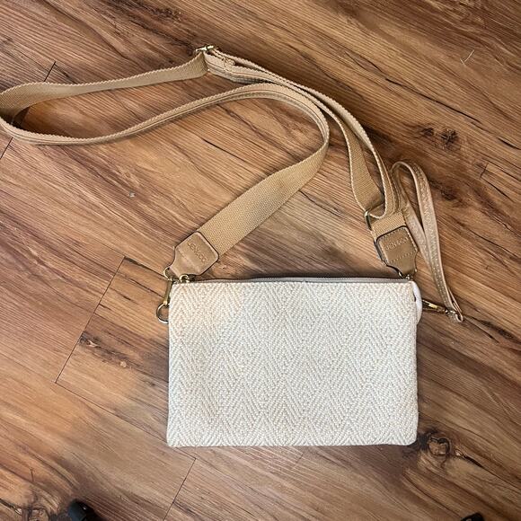 Cream Tan White Jen & Co Diamond Cross Body Wristlet Bag Purse - Picture 5 of 16